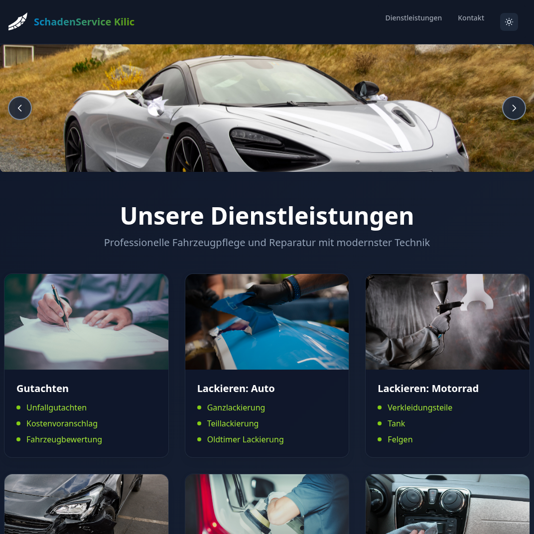 Schadenservice Kilic website screenshot - Professional automotive repair service website built with Vue.js and modern CSS